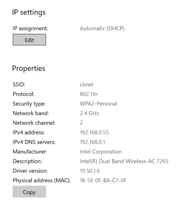 ข้อมูลแอดเดรสบน Windows 10
